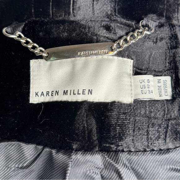 Karen Millen Black Glossy Faux Fur Trench Coat Silver Belted Lined Mob Wife - Picture 15 of 17